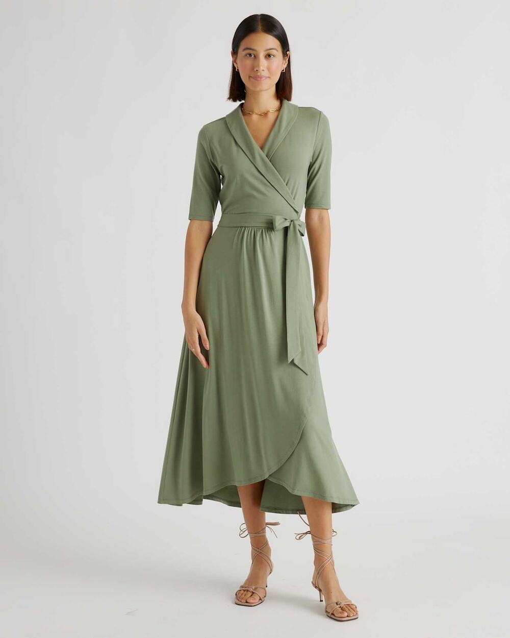 NWT Quince Tencel Jersey Midi Wrap Dress Sage Green S